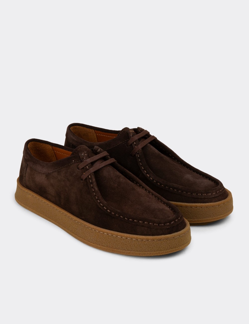 Men's Brown Suede Leather Lace-Up Shoes - E4392MKHVE01