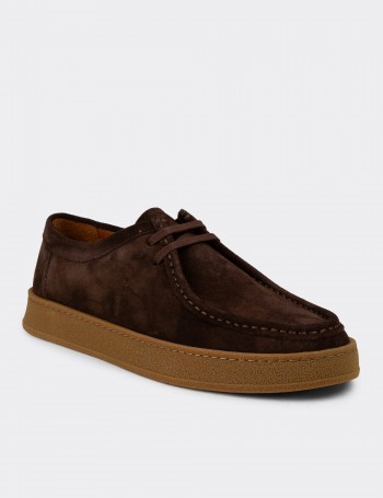 Men's Brown Suede Leather Lace-Up Shoes