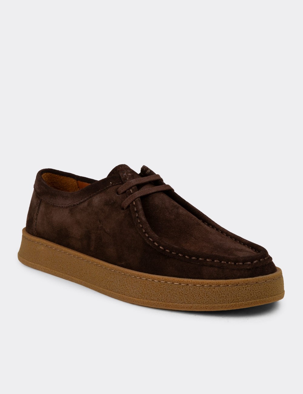 Men's Brown Suede Leather Lace-Up Shoes - E4392MKHVE01