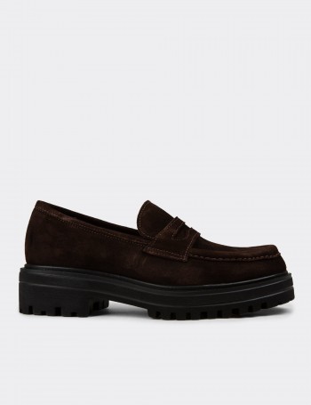 Women's Brown Suede Leather Slip-On Shoes - 01903ZKHVE01