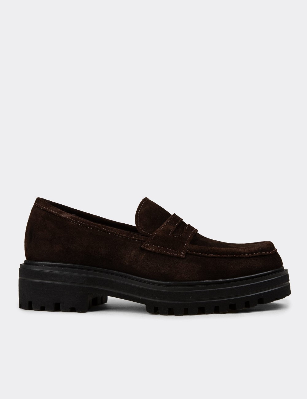 Women's Brown Suede Leather Slip-On Shoes - 01903ZKHVE01