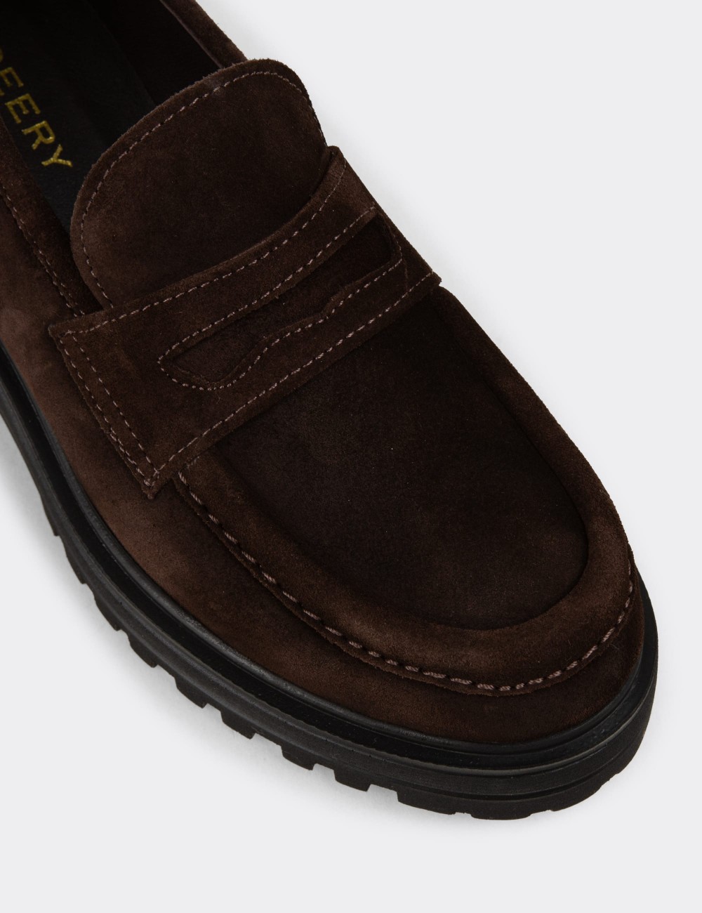 Women's Brown Suede Leather Slip-On Shoes - 01903ZKHVE01
