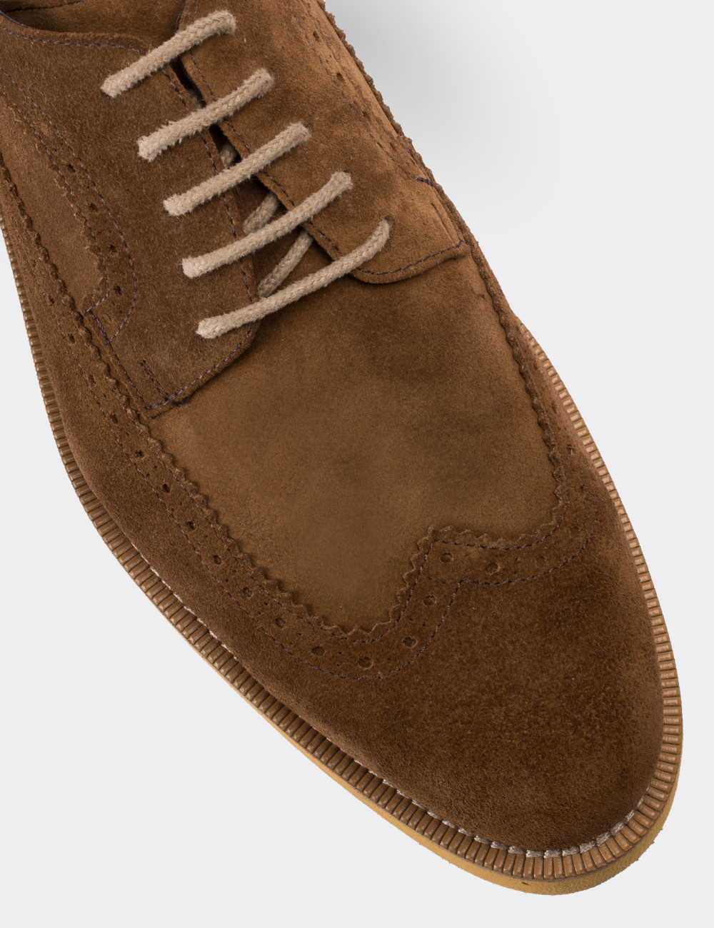Tan Suede Leather Lace-up Shoes - 01293MTBAE08