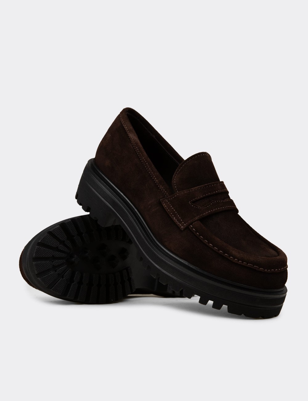 Women's Brown Suede Leather Slip-On Shoes - 01903ZKHVE01