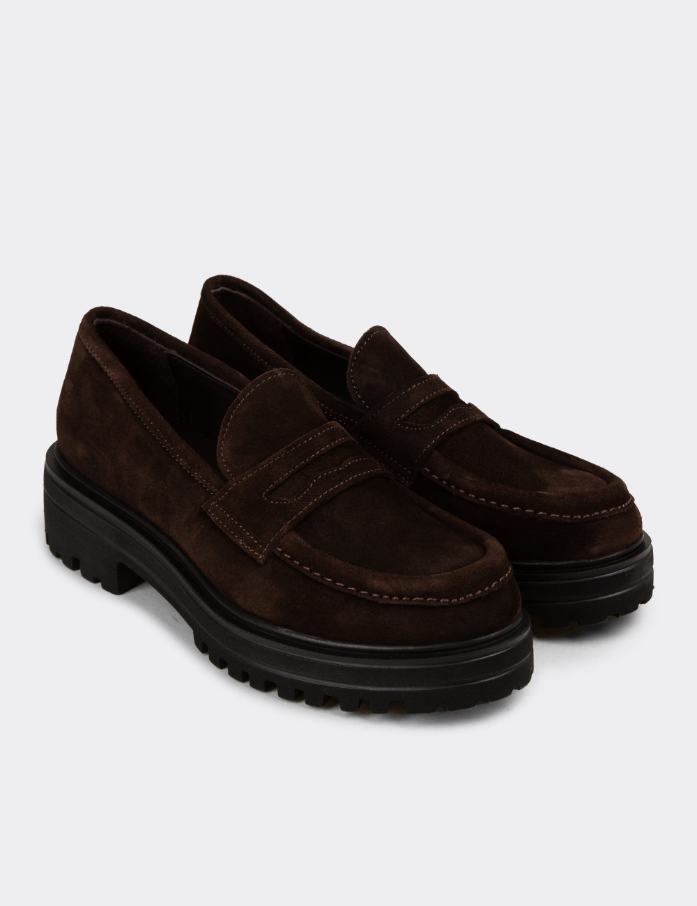 Women's Brown Suede Leather Slip-On Shoes - 01903ZKHVE01