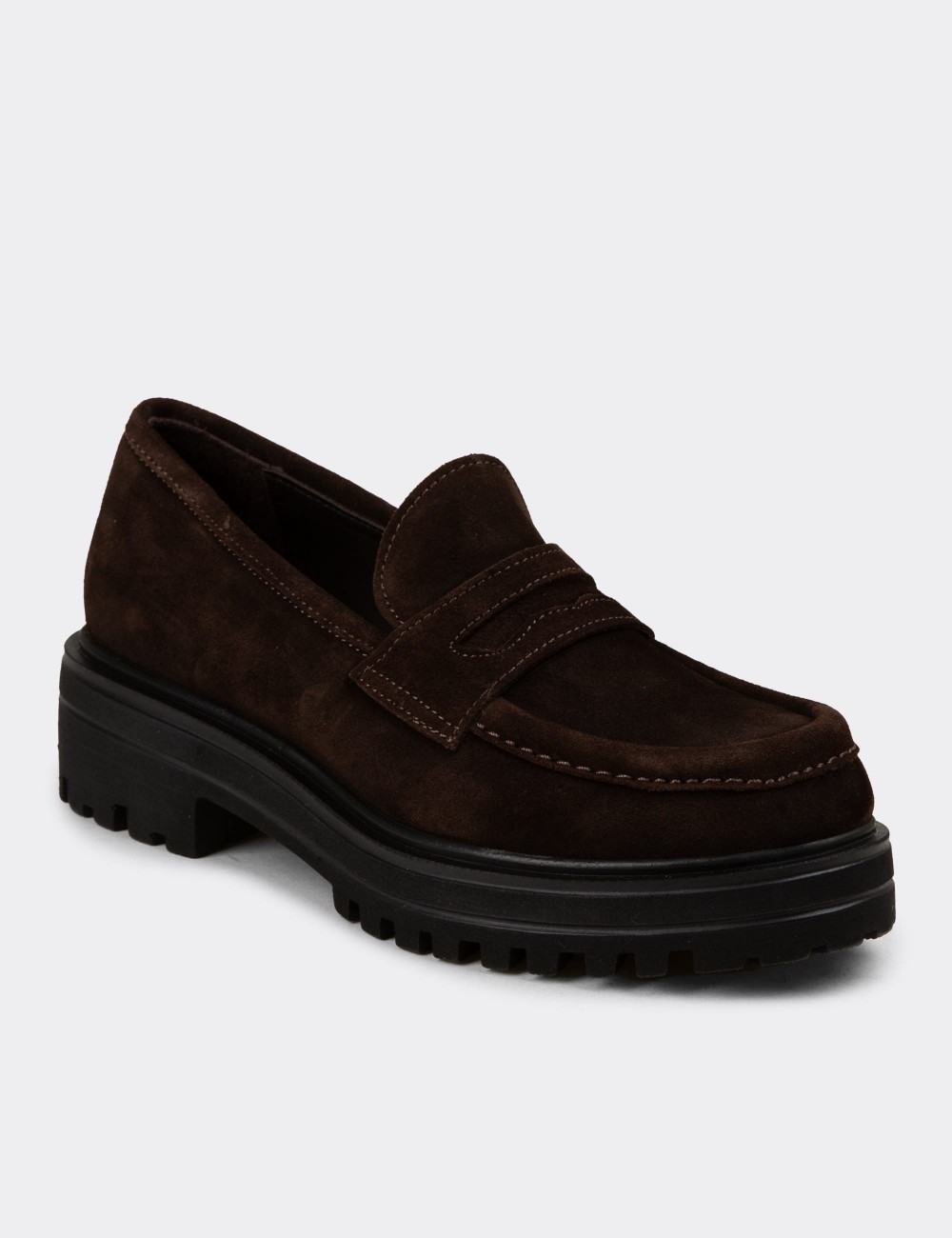 Women's Brown Suede Leather Slip-On Shoes - 01903ZKHVE01