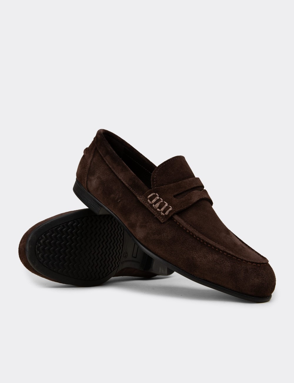 Men's Brown Suede Leather Loafers - 02051MKHVC01
