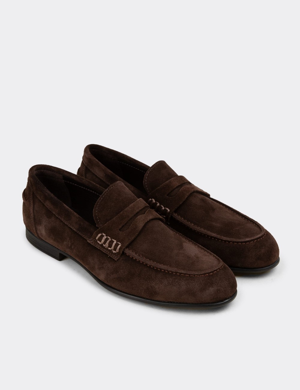 Men's Brown Suede Leather Loafers - 02051MKHVC01