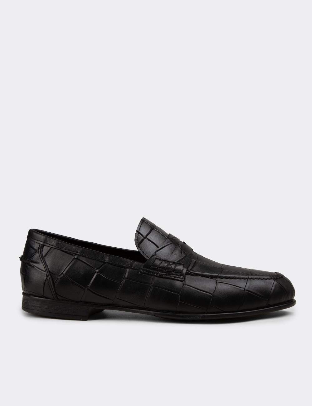 Men's Black Leather Loafers - 02049MSYHC01