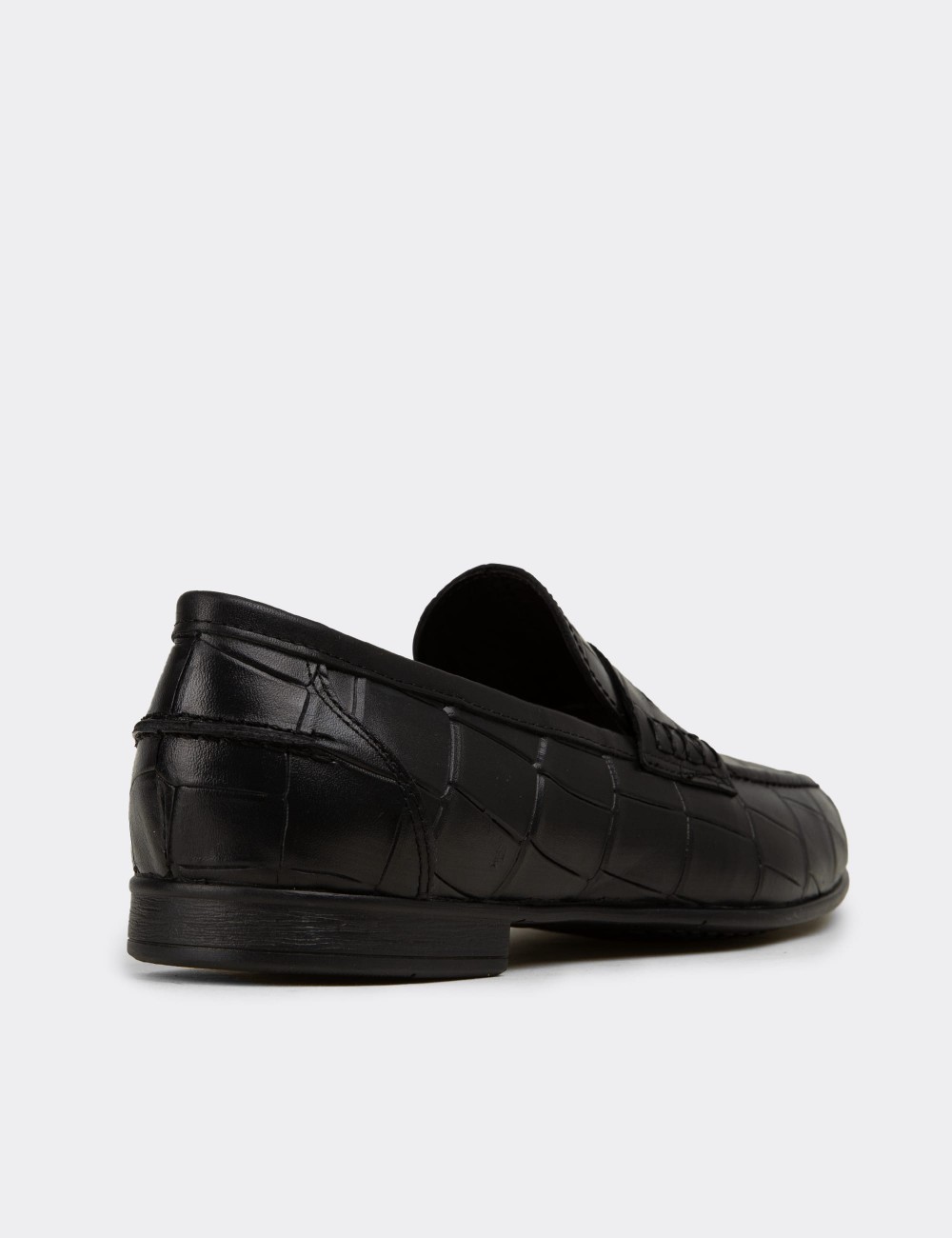 Men's Black Leather Loafers - 02049MSYHC01
