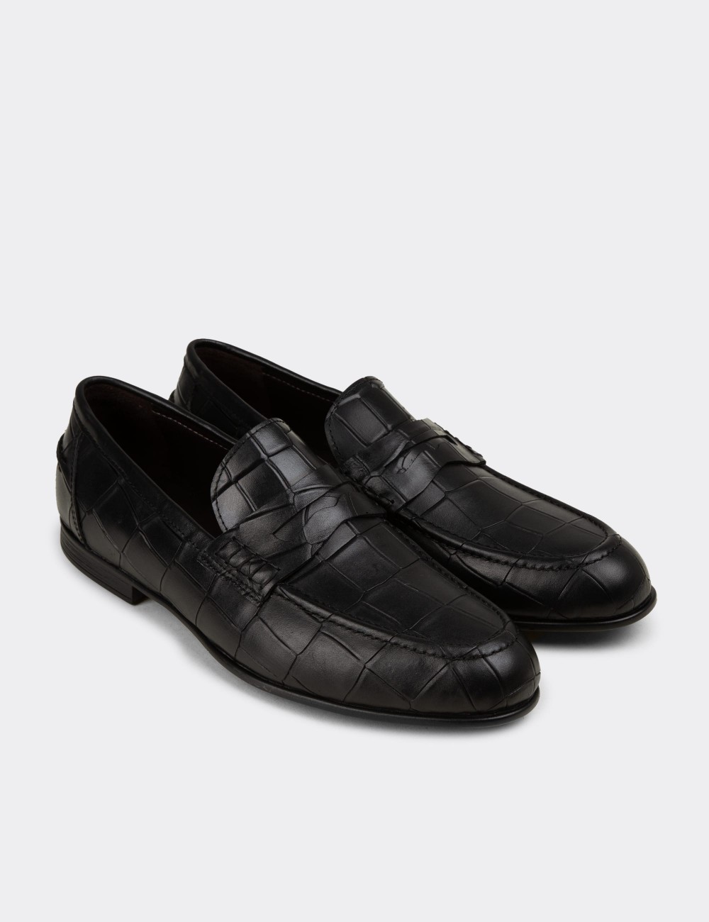 Men's Black Leather Loafers - 02049MSYHC01