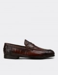 Men's Brown Crocodile Pattern Leather Loafer
