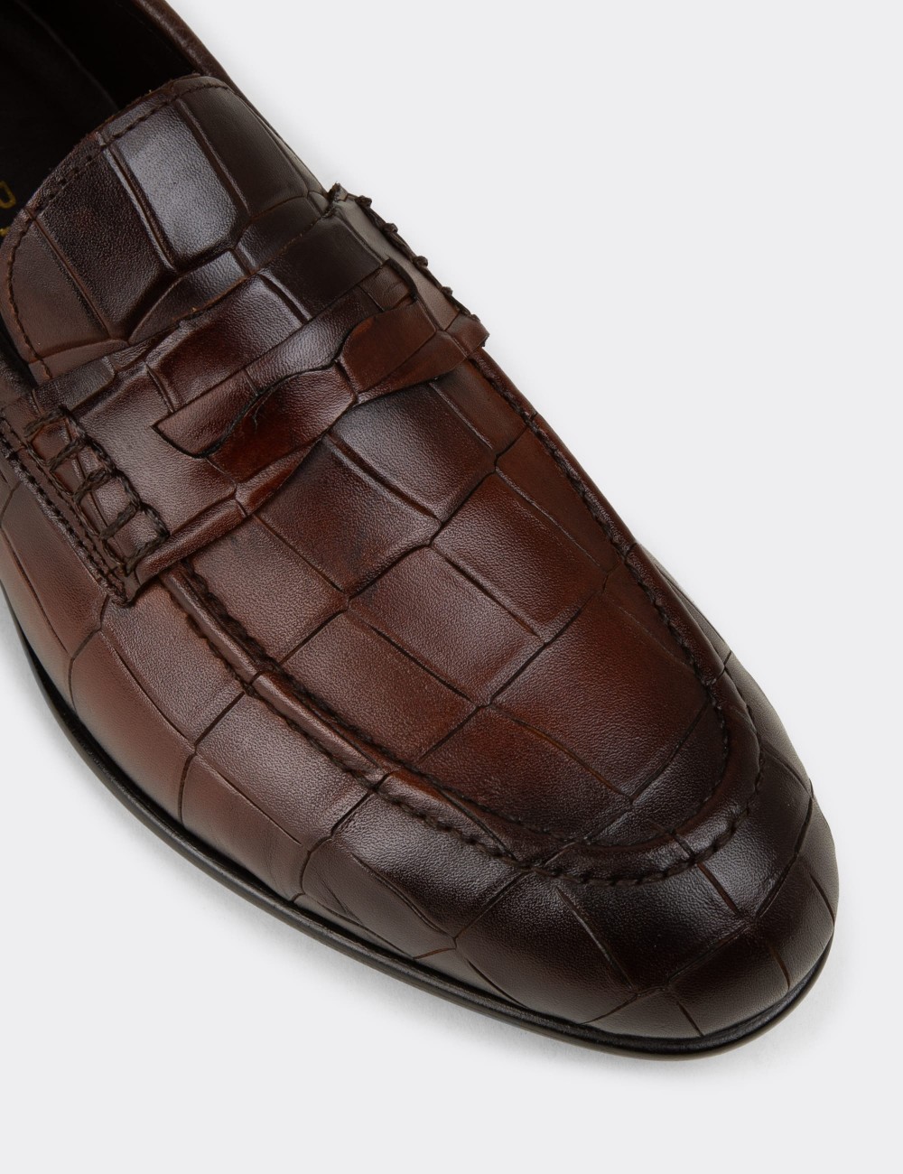Men's Brown Crocodile Pattern Leather Loafer - 02049MKHVC01