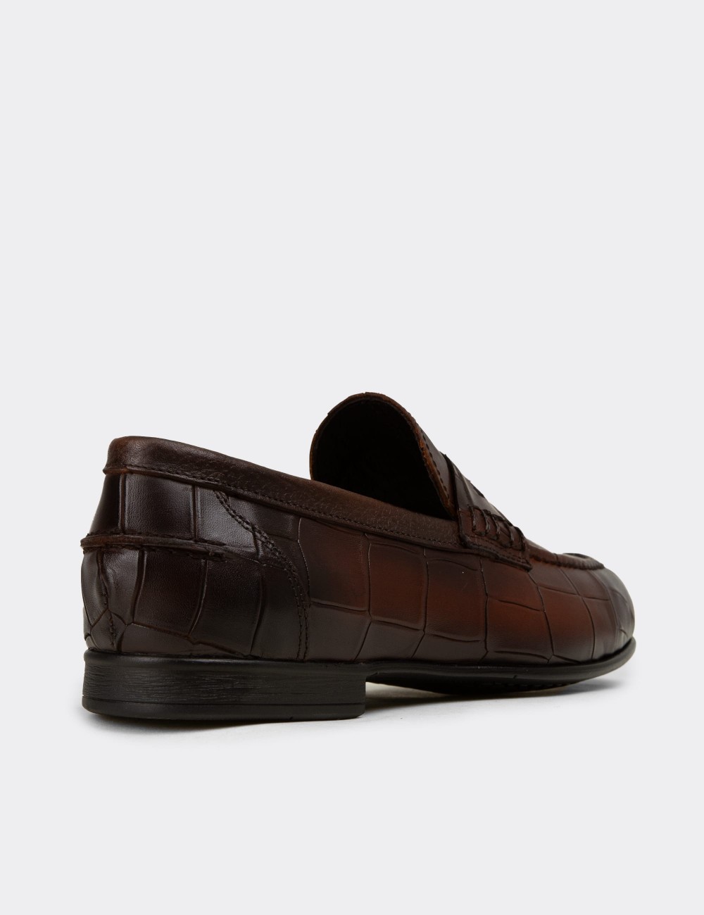 Men's Brown Crocodile Pattern Leather Loafer - 02049MKHVC01