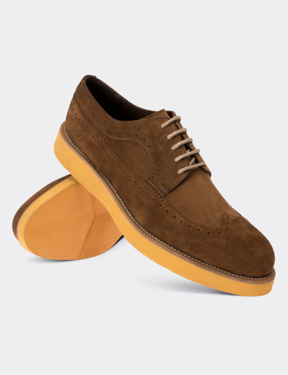 Tan Suede Leather Lace-up Shoes - 01293MTBAE08
