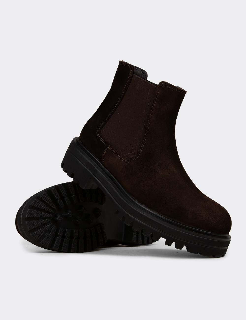 Women's Brown Suede Leather Chelsea Boots - 01801ZKHVE06
