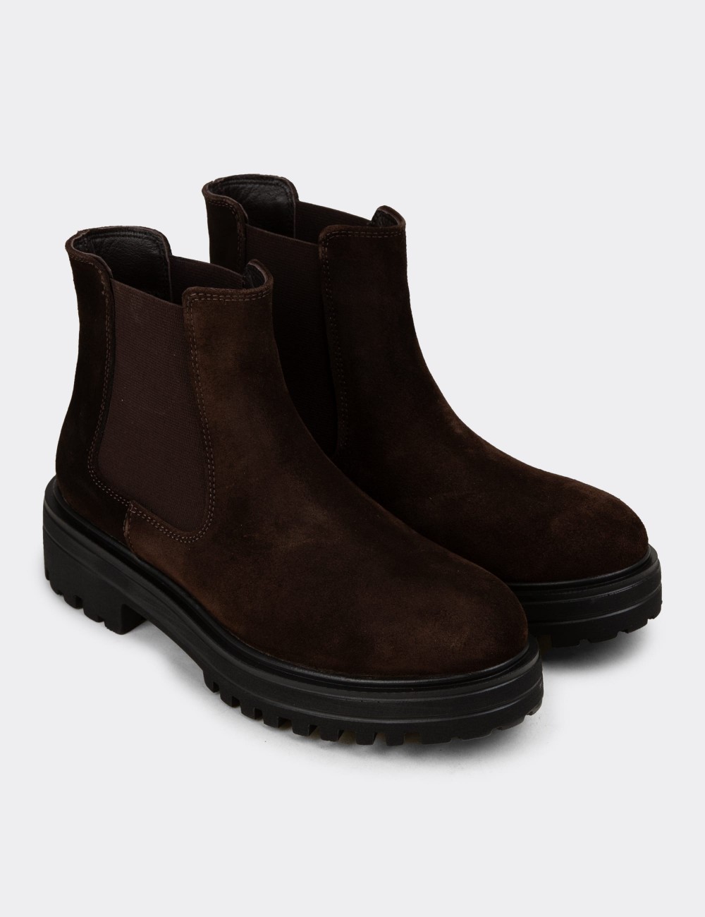 Women's Brown Suede Leather Chelsea Boots - 01801ZKHVE06