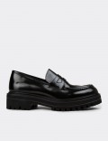 Women's Black Floral Leather Loafers