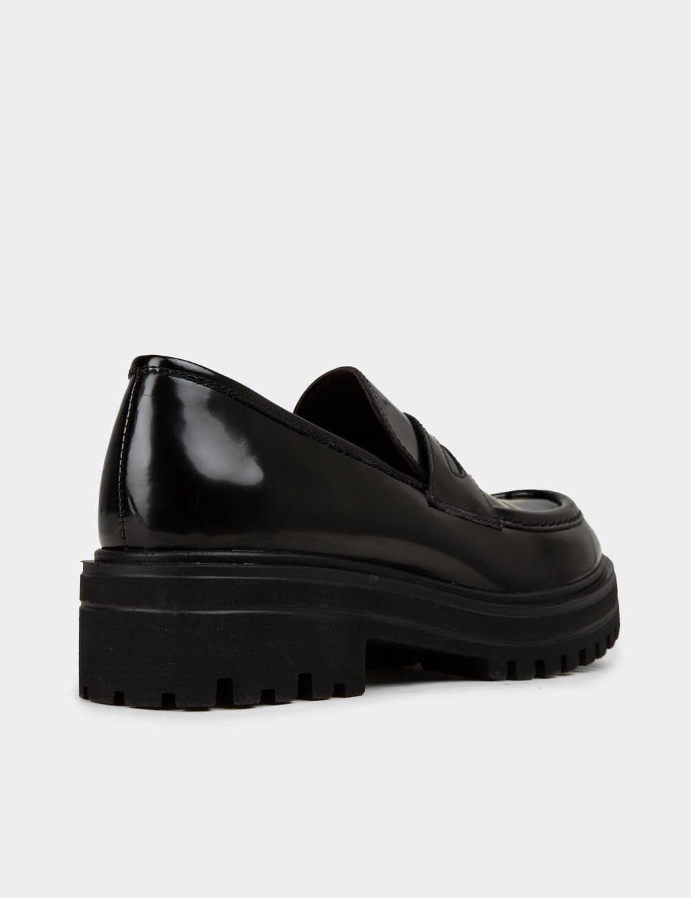 Women's Black Floral Leather Loafers - 01903ZSYHE05