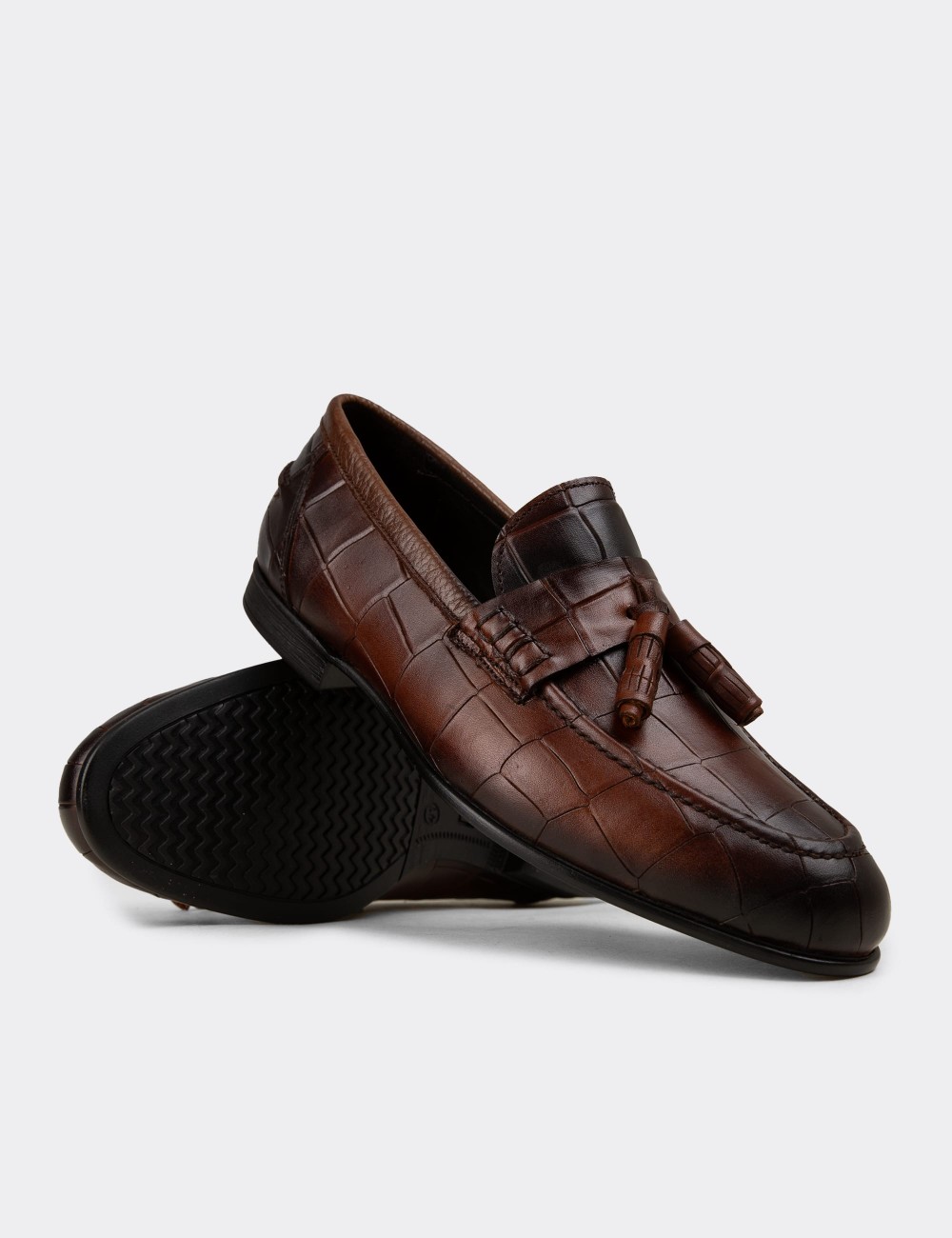Men's Tan Leather Tassel Loafers - 02050MTBAC01