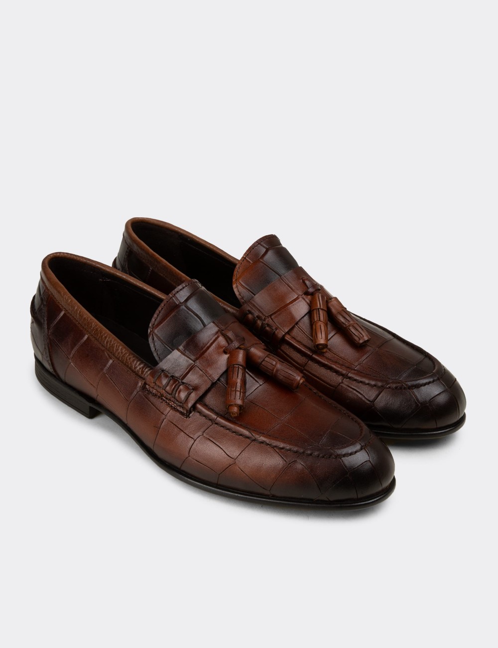 Men's Tan Leather Tassel Loafers - 02050MTBAC01