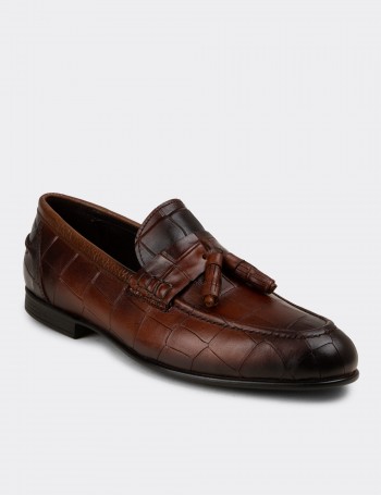 Men's Tan Leather Tassel Loafers