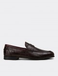 Men's Burgundy Crocodile Patterned Loafers