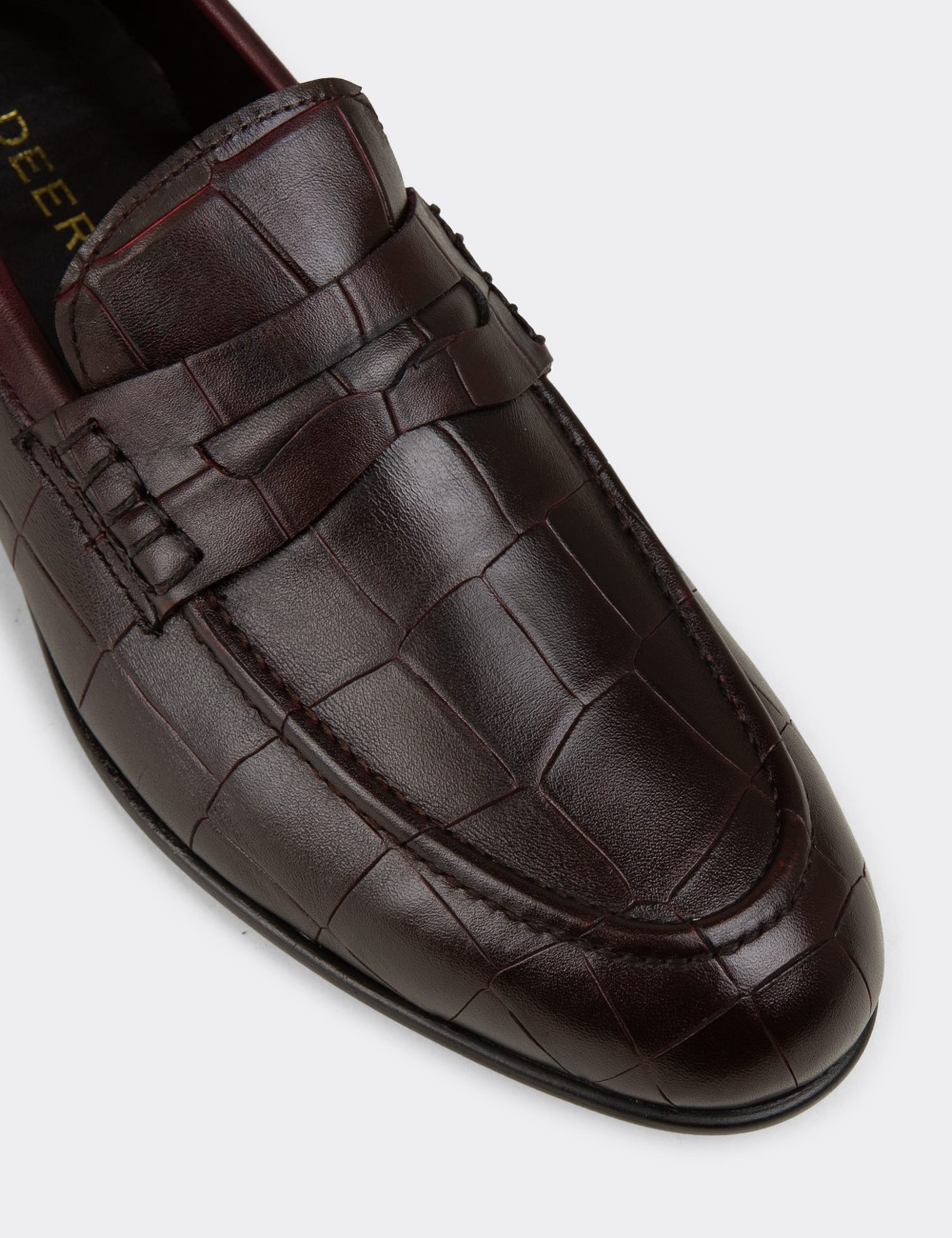 Men's Burgundy Crocodile Patterned Loafers - 02049MBRDC01