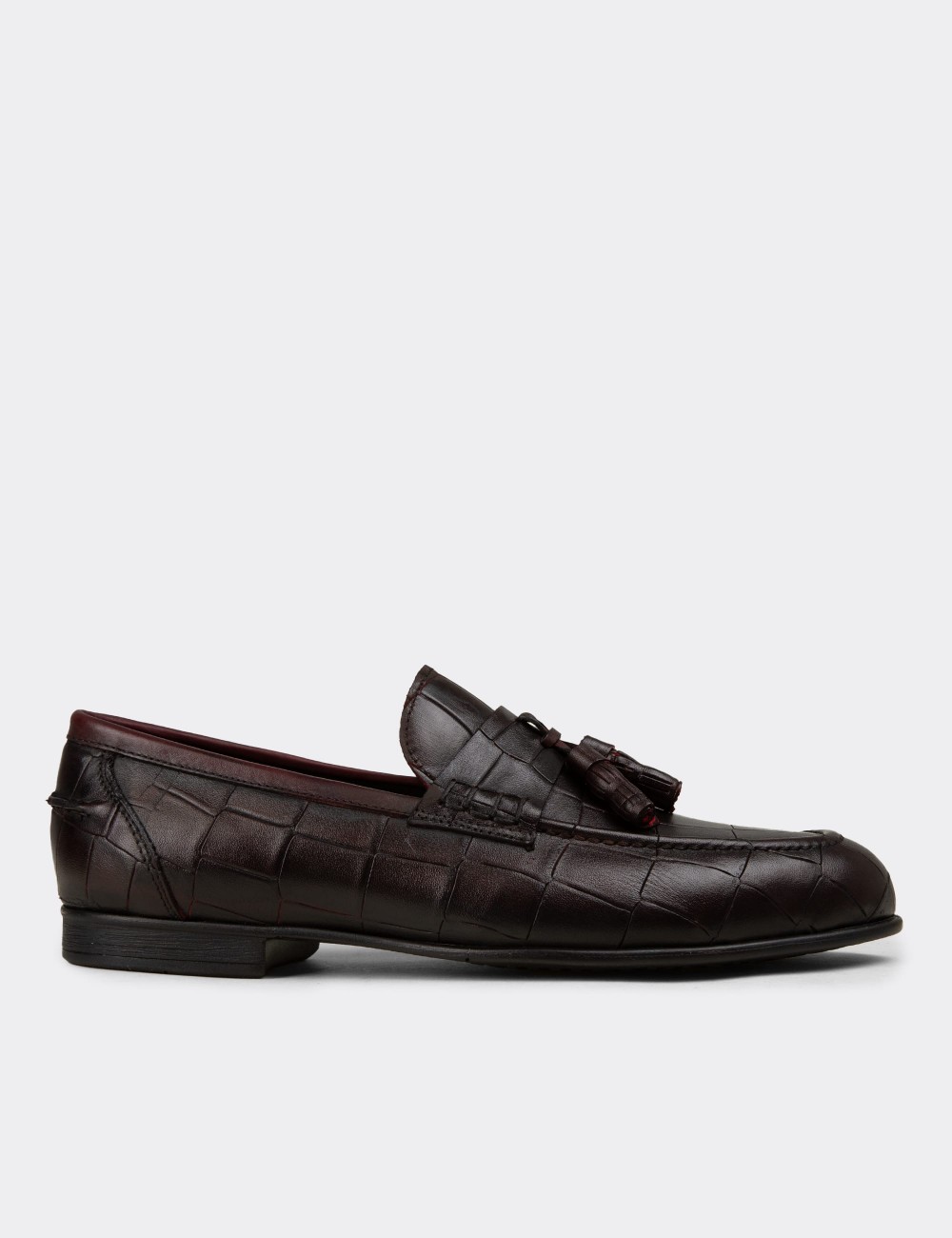 Men's Burgundy Leather Tassel Loafers - 02050MBRDC01