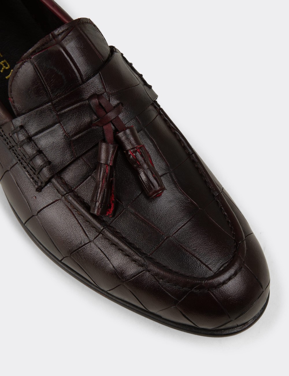 Men's Burgundy Leather Tassel Loafers - 02050MBRDC01