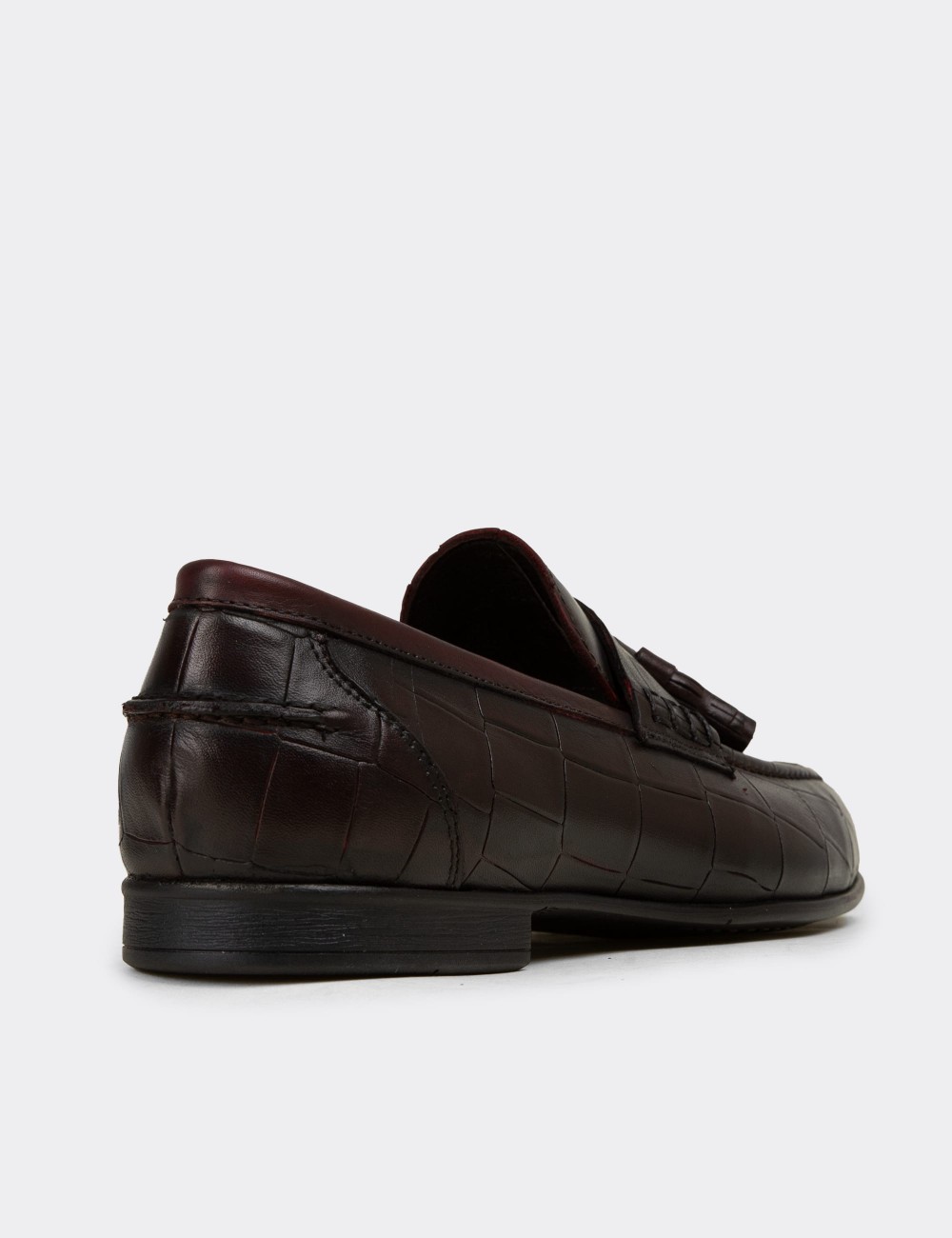 Men's Burgundy Leather Tassel Loafers - 02050MBRDC01