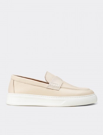 Men's Beige Leather Loafers