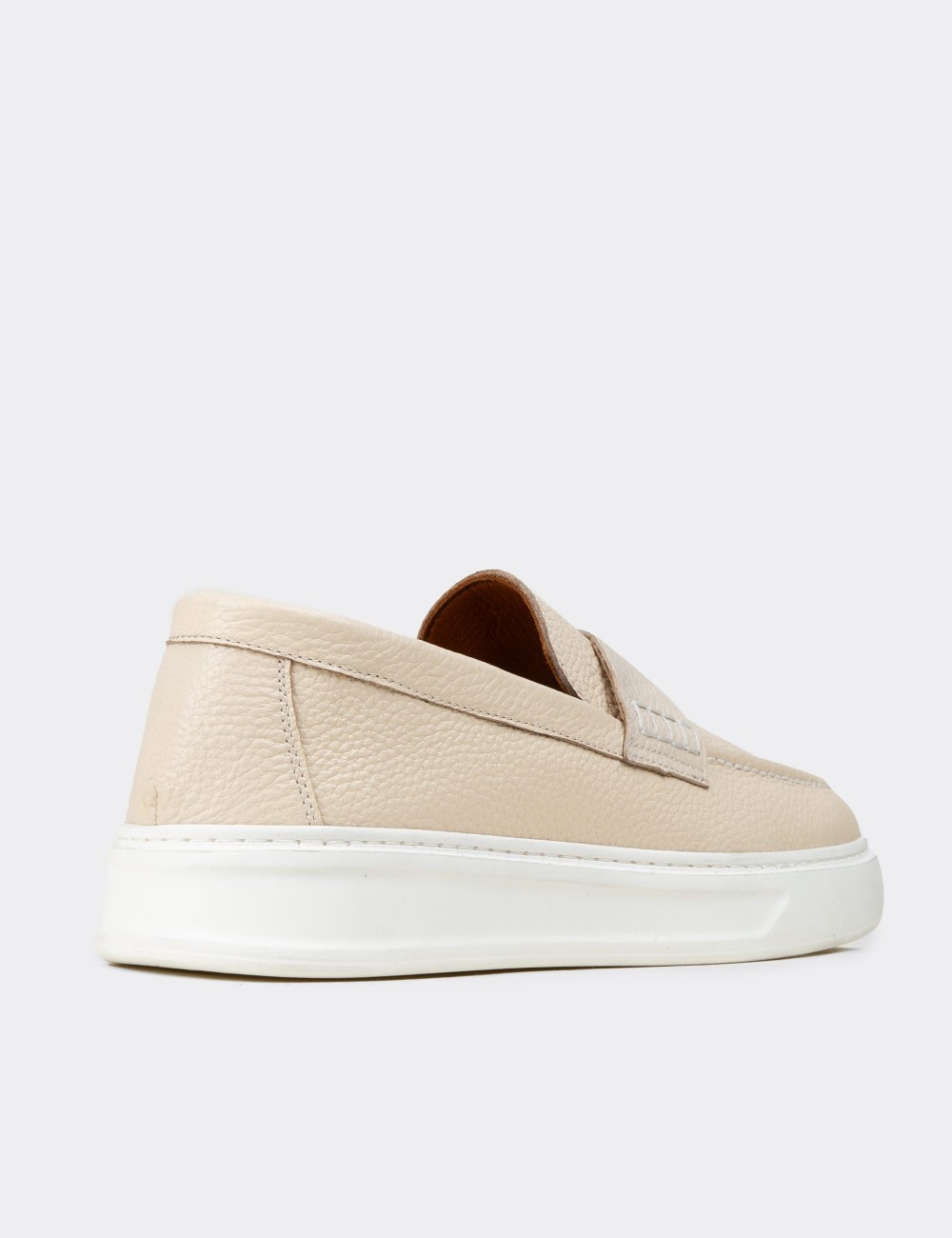 Men's Beige Leather Loafers - 02043MBEJP01