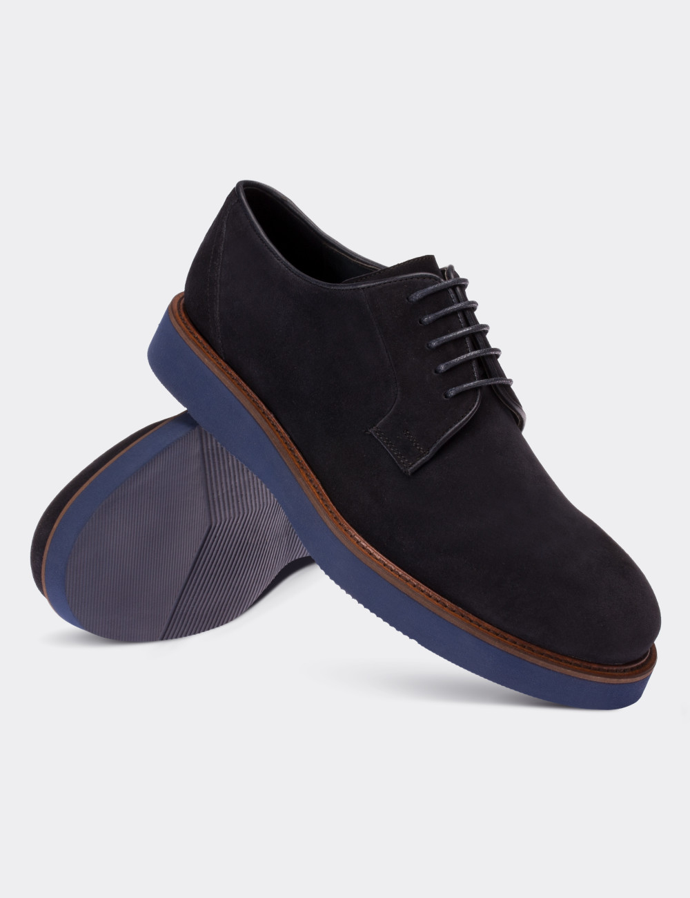 Navy Suede Leather Lace-up Shoes - 01090MLCVE05