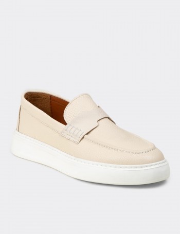 Men's Beige Leather Loafers