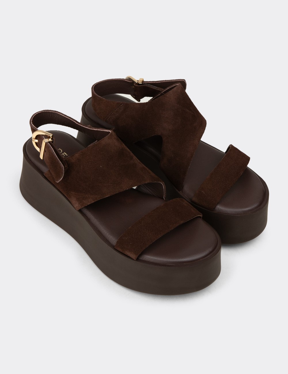 Women's Brown Suede Leather Sandals - 24307ZKHVC02