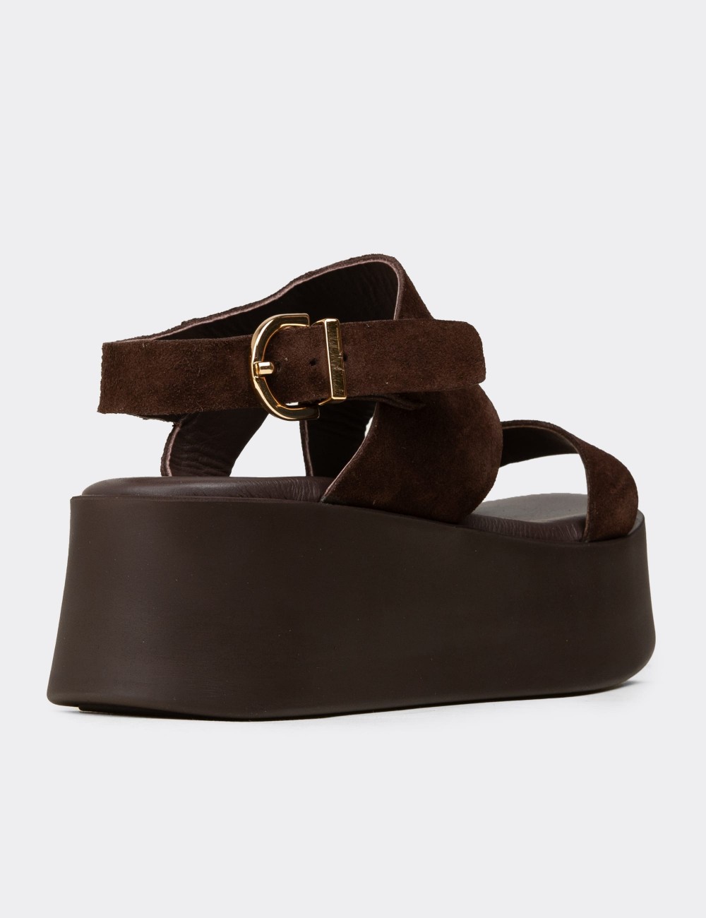 Women's Brown Suede Leather Sandals - 24307ZKHVC02
