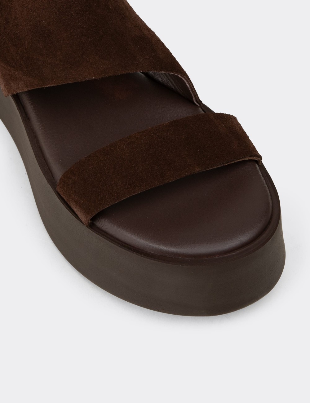 Women's Brown Suede Leather Sandals - 24307ZKHVC02