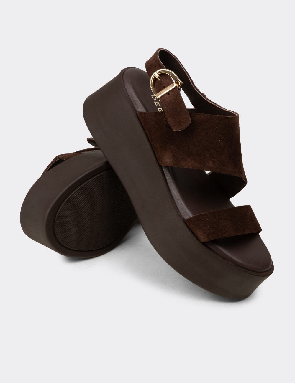 Women's Brown Suede Leather Sandals - 24307ZKHVC02