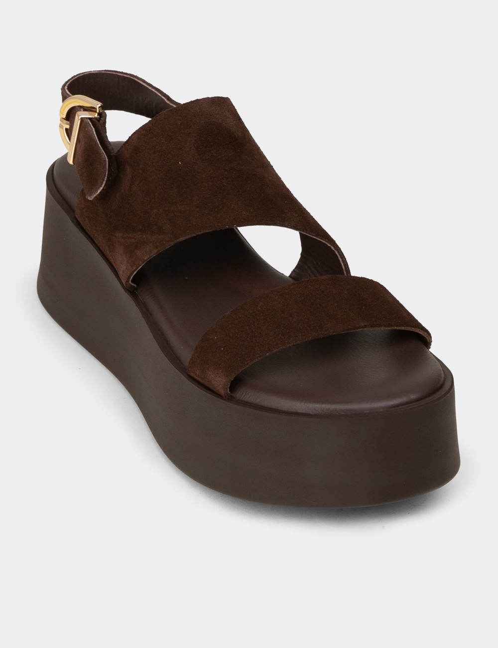 Women's Brown Suede Leather Sandals - 24307ZKHVC02