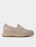 Women's Beige Leather Loafers