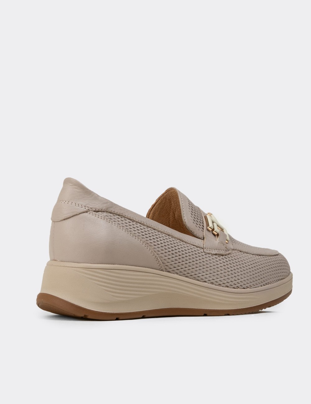 Women's Beige Leather Loafers - N0277ZBEJC01