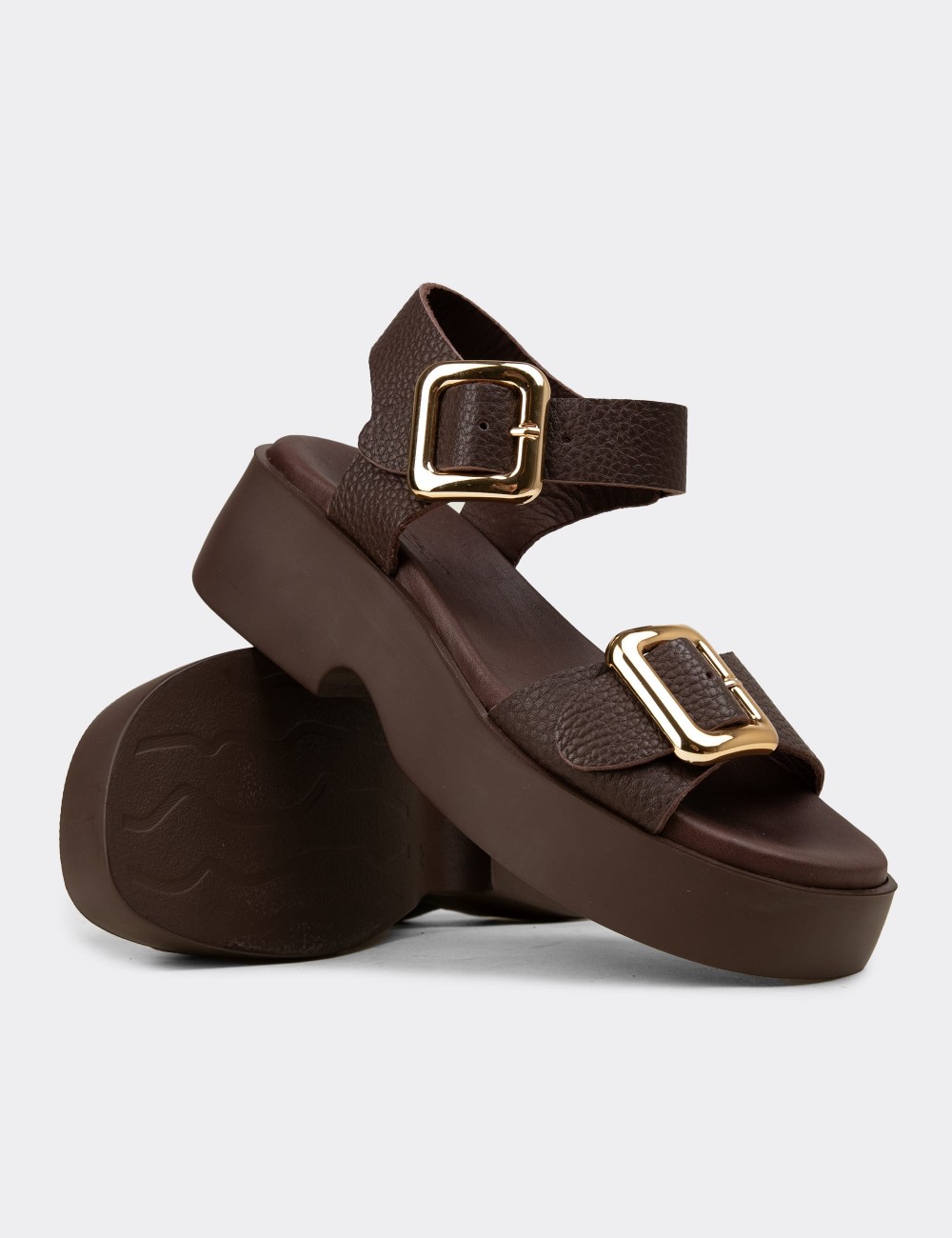 Women's Brown Leather Sandals - L2529ZKHVP01