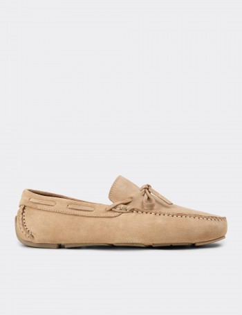 Men's Cream Suede Leather Driving Moccasins