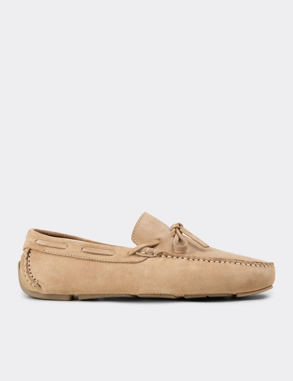 Men's Cream Suede Leather Driving Moccasins - E0919MKREC01