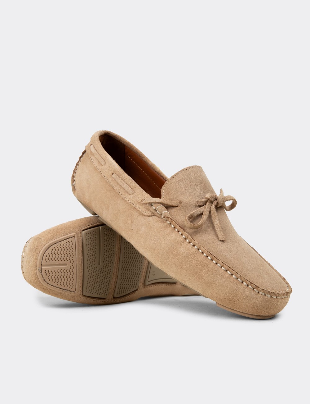 Men's Cream Suede Leather Driving Moccasins - E0919MKREC01