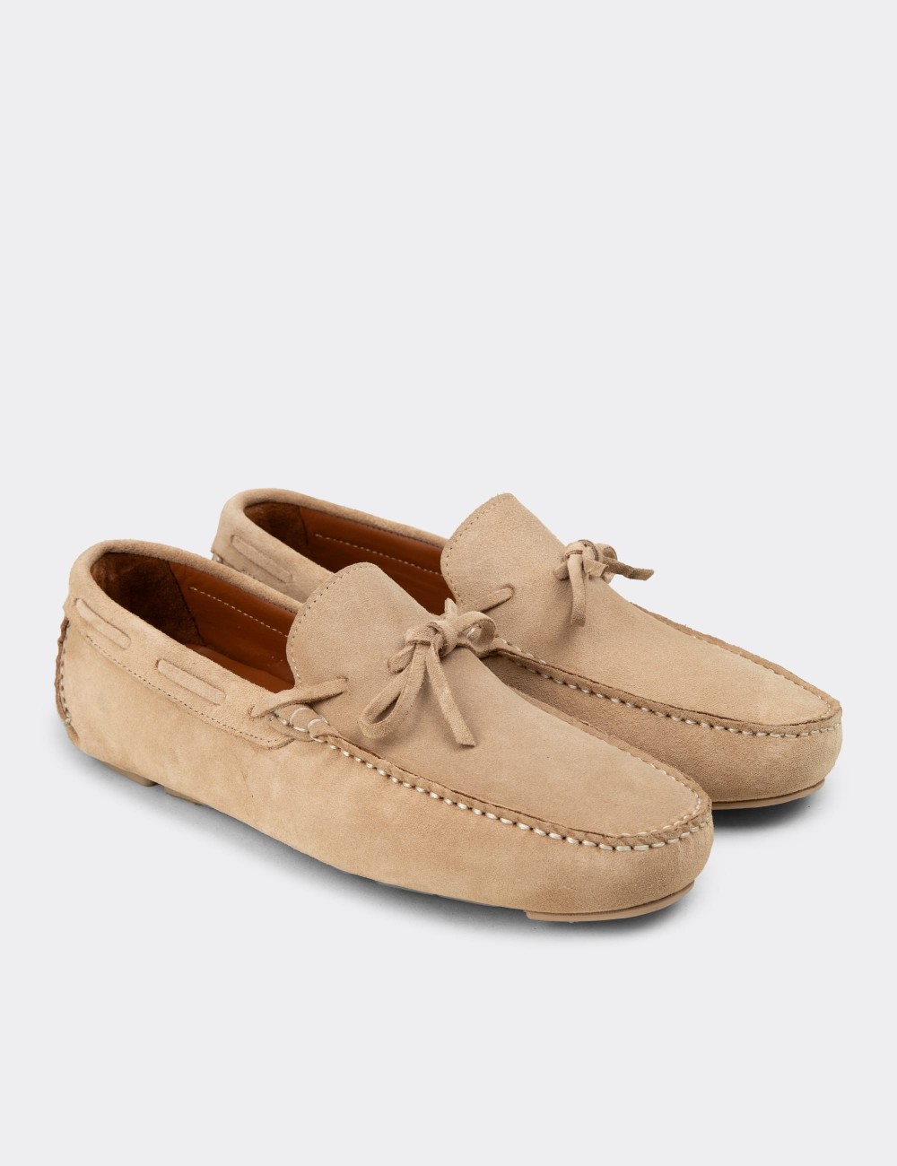 Men's Cream Suede Leather Driving Moccasins - E0919MKREC01