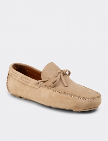 Men's Cream Suede Leather Driving Moccasins