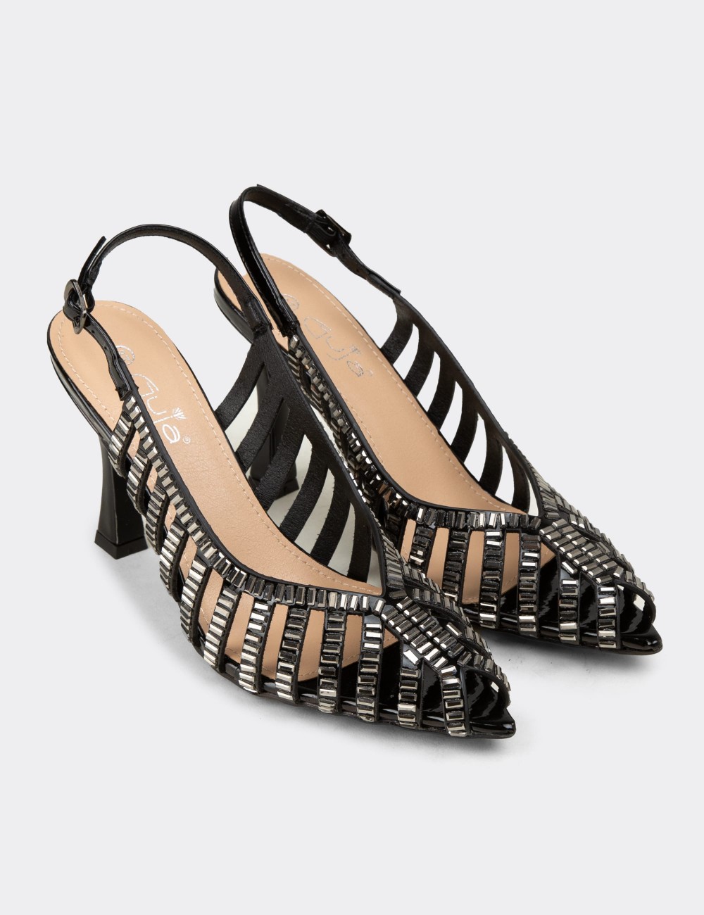 Women's Black Slingback Evening Heels - 26204ZSYHM01