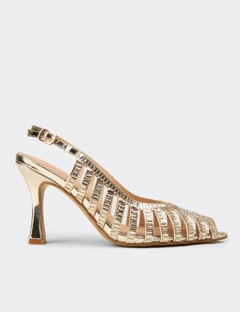 Women's Gold Slingback Evening Heel - 26204ZALTM01